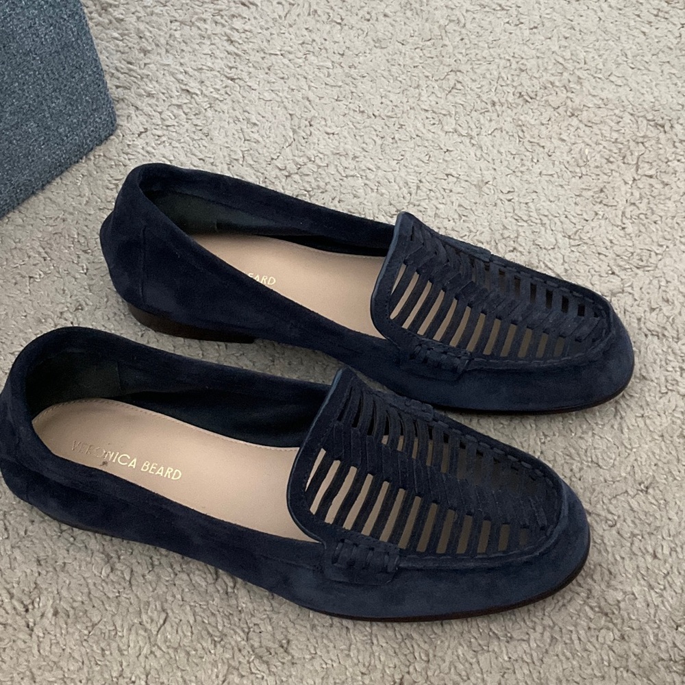 Veronica Beard Navy Suede Woven Loafers - Picture 2 of 9